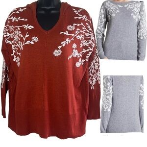 Rain + Rose Hooded Embroidered Long Sleeve Sweater Size S